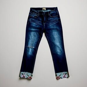NWOT DRIFTWOOD Classic Fit Floral Raw Hem Jeans